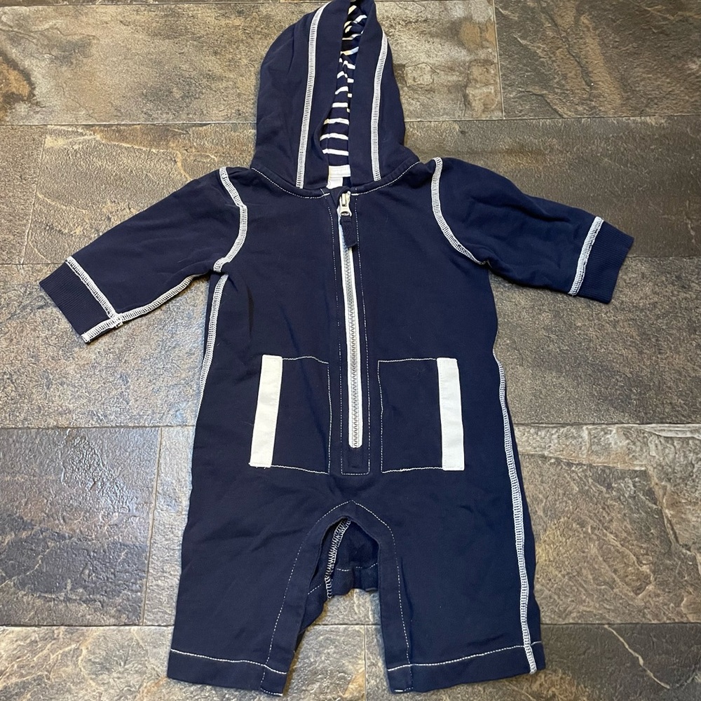 Hanna Andersson Navy Blue Hooded Baby Romper